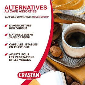 CRASTAN 1870, Mélange 60 Gélules Dolce Gusto, 30 Gélules dOrge Biologique, 30 Gélules de chicorée, Sans Gluten ni Caféine, 1