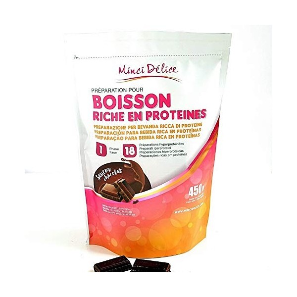 Boisson hyperprotéinée Chocolatée Maxi Sachet économique 450 gr de 18 portions pour régime protéiné minceur