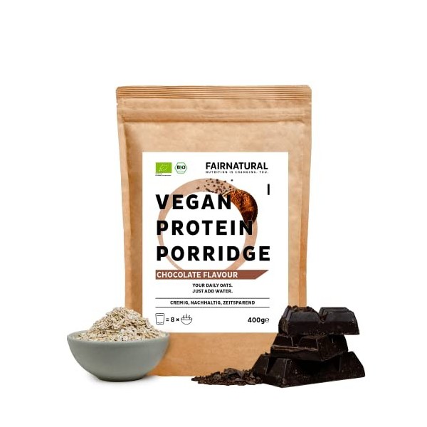 Porridge protéiné BIO VEGAN chocolat sans soja [dAllemagne] Repas davoine fitness sans sucre ajouté I Aussi comme Overnight