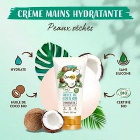 LOVEA - Crème Pour Les Mains - Huile De Coco Bio - Hydrate, Lisse & Adoucit - Pour Peaux Sèches - 99% DOrigine Naturelle - S