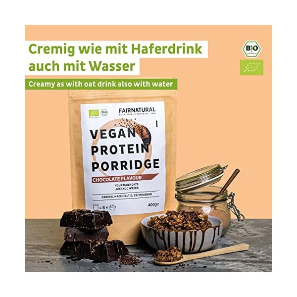 Porridge protéiné BIO VEGAN chocolat sans soja [dAllemagne] Repas davoine fitness sans sucre ajouté I Aussi comme Overnight