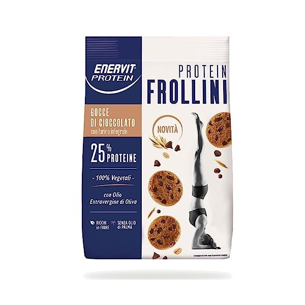ENERVIT PROTEINE : Frollini gouttes de chocolat. 100 % végétales. Format de 200 g.