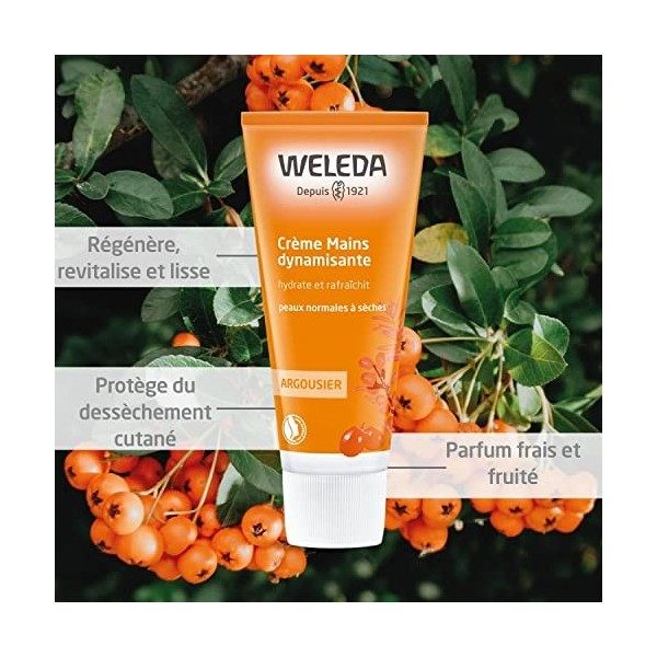 WELEDA - Crème Mains Dynamisante à lArgousier - Peaux Normales à Sèches - Hydrate, Rafraichit - Tube de 50 ml