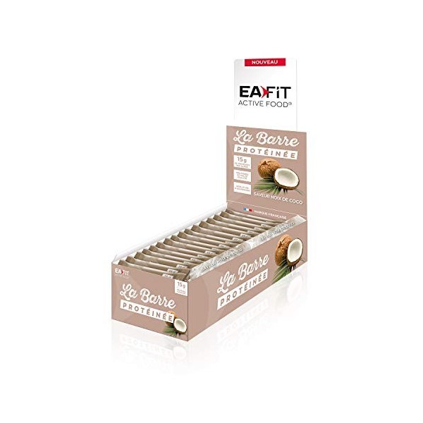 EAFIT Barre Protéinée Présentoir de 24 Barres de 46g -Saveur Noix de Coco -Enrobée de Chocolat au Lait-16g de Protéines Par B