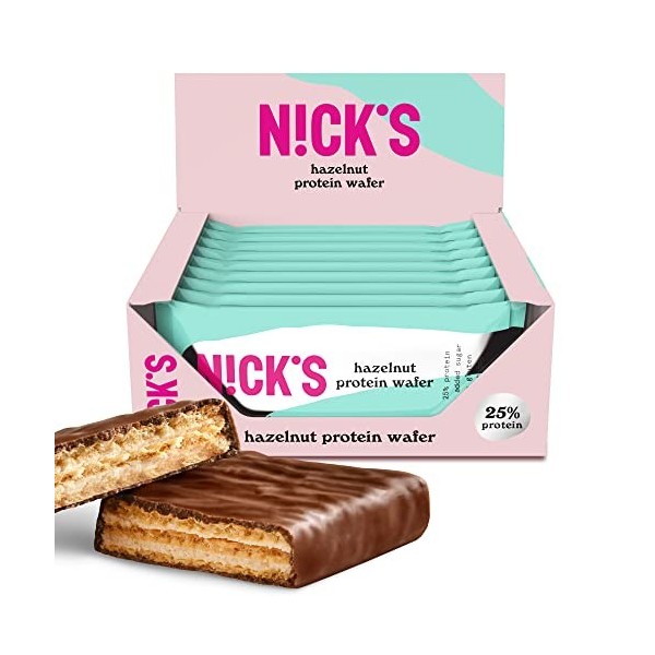 NICKS Barre protéinée Sans Sucres Ajoutés, Gaufrettes proteinées, Biscuits Sans Sucres Ajoutés Lowcarb, Sans Gluten | 25% de 