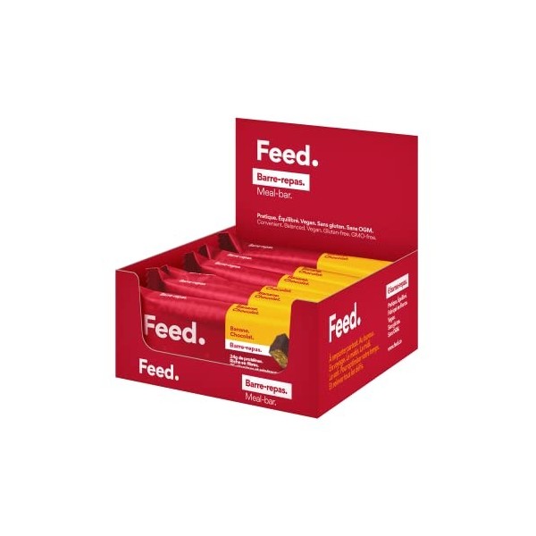 Barre Feed. - Substitut de repas protéiné. Vegan et sans gluten. 23 g de protéines croustillantes, 25 vitamines et minéraux -