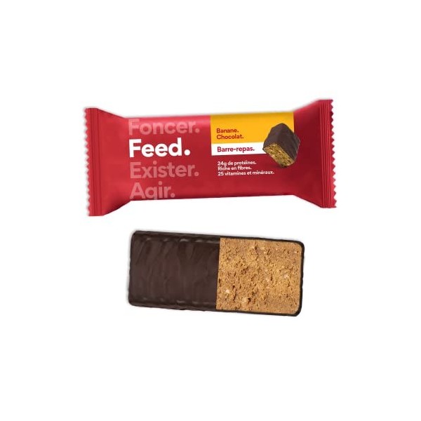Barre Feed. - Substitut de repas protéiné. Vegan et sans gluten. 23 g de protéines croustillantes, 25 vitamines et minéraux -