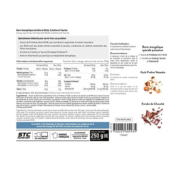 STC NUTRITION - Iron Force Bar - Barre énergétique protéinée - Créatine + Taurine + BCAA - Actif breveté - Etui de 5 barres -