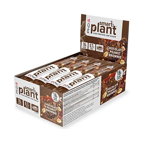 PhD Nutrition Smart Bar Barre de protéines végétales Brownie aux arachides et au chocolat 12x64g, végétalien