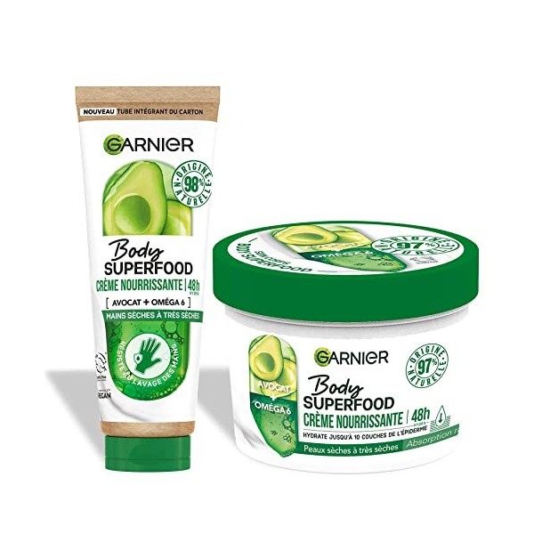 Crème Corps Garnier Body Superfood - Beurre Réparateur Peaux Sèches 48h - 380 Ml