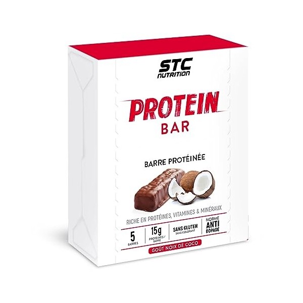 STC NUTRITION 5 Barres Protéinées, Noix de Coco, 45 g