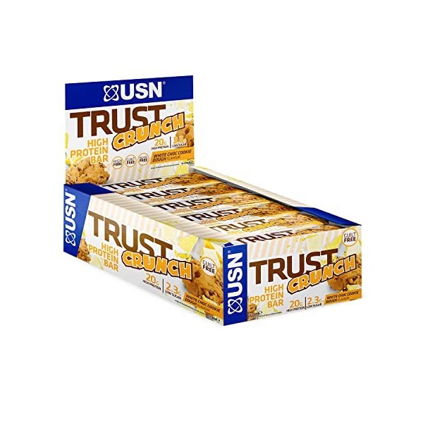 USN Lot de 12 Barres Trust Crunch Chocolat Blanc Cookies 60g