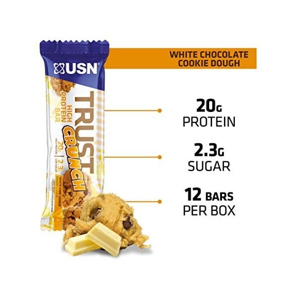 USN Lot de 12 Barres Trust Crunch Chocolat Blanc Cookies 60g