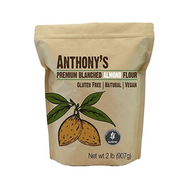 Anthonys Farine damande blanchie, 2 lb, testée par lots sans gluten, sans OGM, végétalienne, compatible avec le céto