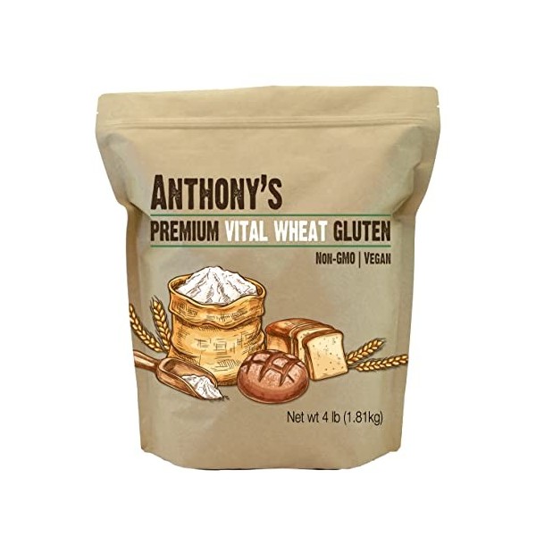 Anthonys Gluten de blé vital, 4 lb, riche en protéines, végétalien, sans OGM, compatible avec les cétos