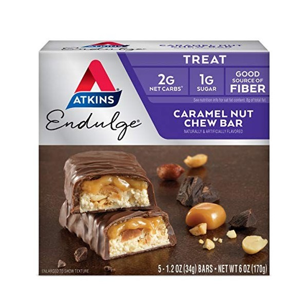 Atkins, Endulge, Noix de Caramel mastiquable, 5 Barres, 1,2 oz 34 g de Chaque