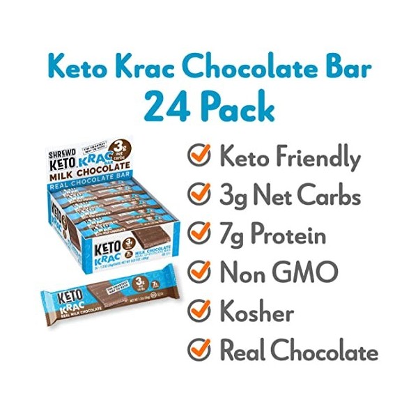 hrewd Food Milk Chocolate Keto Krac Bar - High Protein Keto Snacks, Low Carb Chocolate, 7g Protein, 3g Net Carbs, Real Chocol