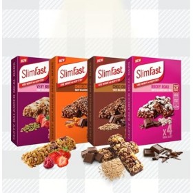 Barres repas Slim Fast 16 x 60g - 4 Choc Chip, Orange, Rocky Road et Saveurs Très Berry Savoureuses, Équilibrées Pour Régime 
