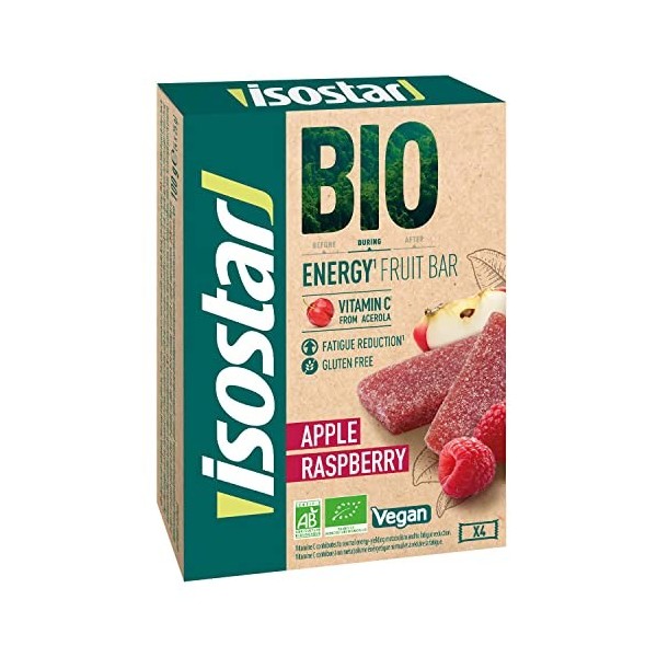 Isostar - Pâtes de Fruit Bio Energy Fruit Bar - Barre Energétique Fruitée Source de Vitamine C - Bio, Végan et Sans Gluten - 