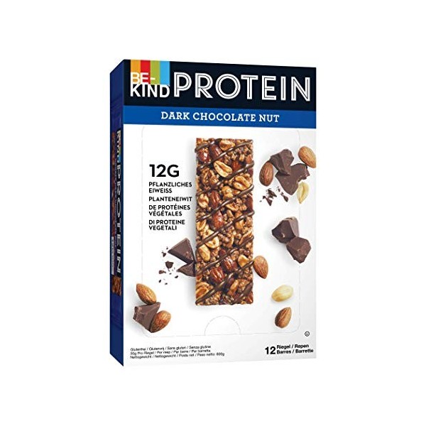 BE-KIND - Barres de céréales protéinées aux noix et chocolat noir - Grand format contenant 12 barres de 50g
