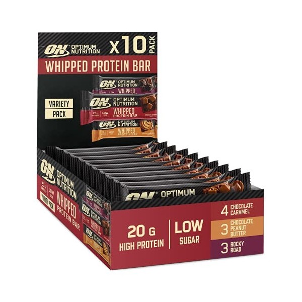 Optimum Nutrition Whipped Protein Bars, barres protéinées saines à faible teneur en calories, glucides et sucre, goûter sport...