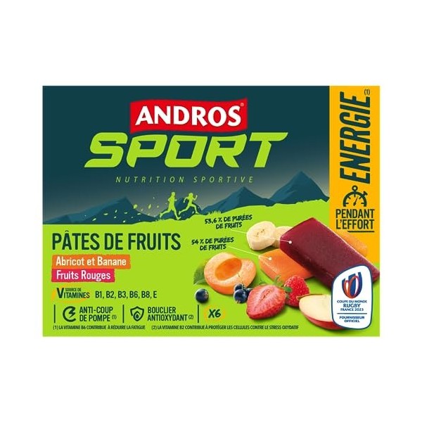 ANDROS Etui Pâte de Fruits Assorties 3 fruits rouges/3 Banane/3 abricot 6x30g