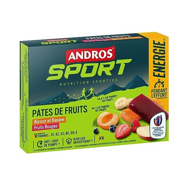 ANDROS Etui Pâte de Fruits Assorties 3 fruits rouges/3 Banane/3 abricot 6x30g