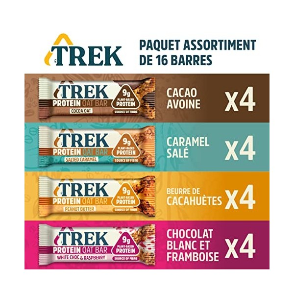 TREK Barres dAvoine Protéinées | Paquet Assortiment | Végétal | Sans Gluten | Vegan | 16 x 50g Barres | 800g