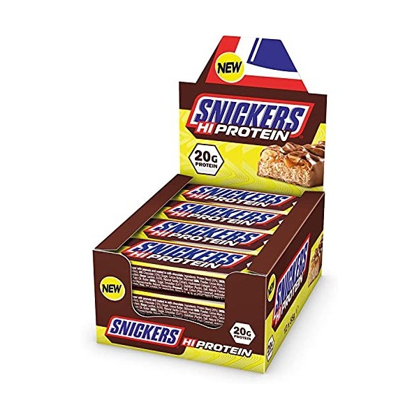 Snickers Haute Protéinée Barre 12 X 55g -Snack avec Caramel, Peanuts et Lait Chocolat - Contient 20g Protéinée