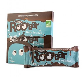 Roobar Barres Vegan/sans Gluten Noix de Coco Enrobées Chocolat Noir - Lot de 3