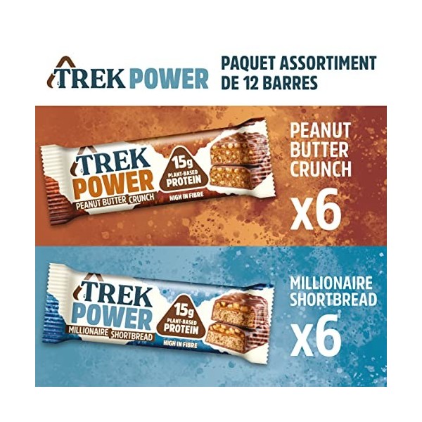 TREK Protein Power Barres | Paquet Assortiment | Végétal | Sans Gluten | Vegan | 15g de Protéines | 12 x 55g Barres | 660g