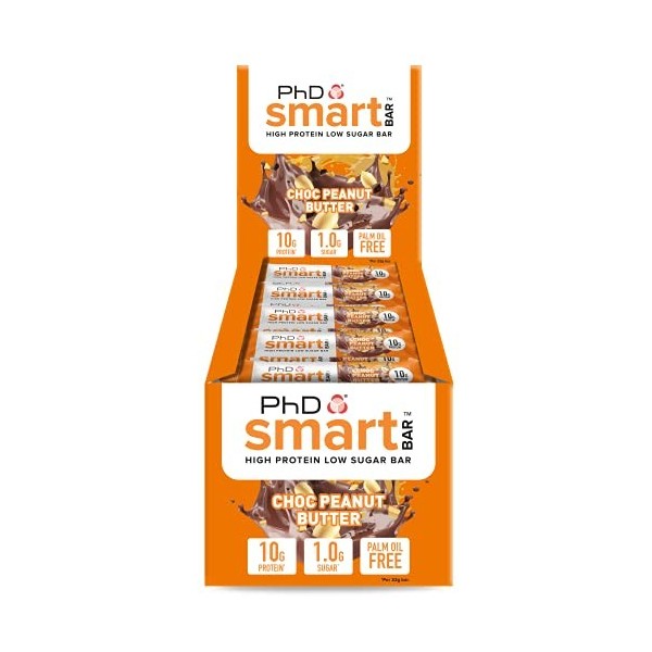 PhD Nutrition Smart Barre Protéine Chocolat Beurre de Cacahuète, 24 x 32 g