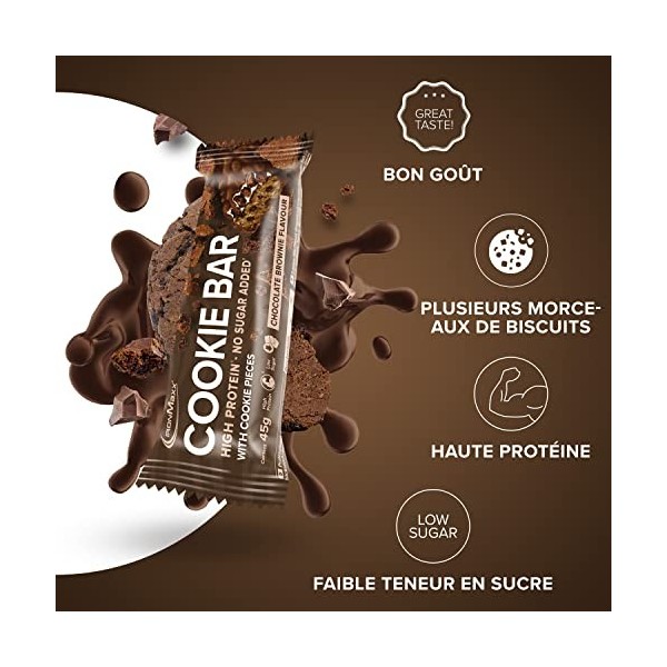 IronMaxx Cookie Bar Barre Protéinée avec morceaux de biscuits - Teneur élevée en protéines - Goût Chocolate Brownie - 12 x ba