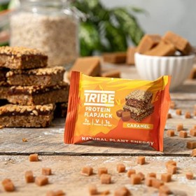 TRIBE Flapjacks à haute teneur en protéines – Caramel – À base de plantes – Collation végétalienne – Sans gluten 12 barres d
