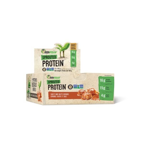 Iron Vegan Sprouted Protein Bar - Sweet and Salty Caramel SCaramel 64g/12