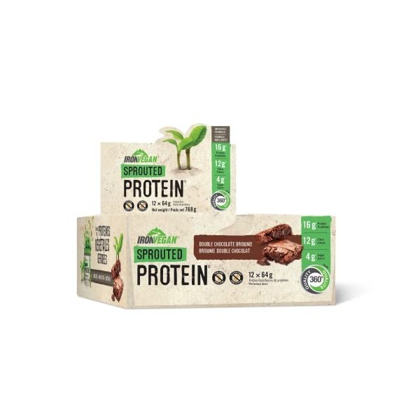 Iron Vegan Sprouted Protein Bar - Double Chocolate Brownie Choc. Brownie 64g/12