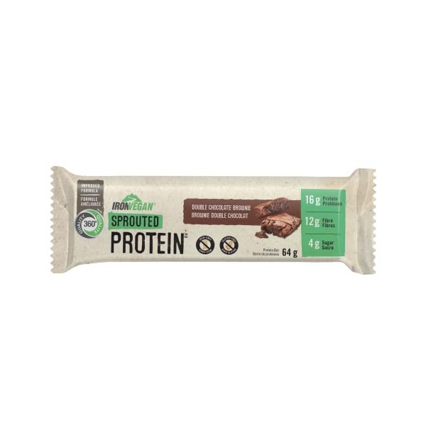 Iron Vegan Sprouted Protein Bar - Double Chocolate Brownie Choc. Brownie 64g/12