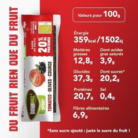 Gourmiz barres de fruits protéinées - 12 x 40gr, barre protéinée énergétique bio, tomates, olives, graines de courge, snacks 