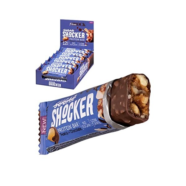 FitnesSHOCK Barres de fitness Faible en glucides 6,3g Barres de noix avec proteins Presque sans sucre 1g Snack sain Riche