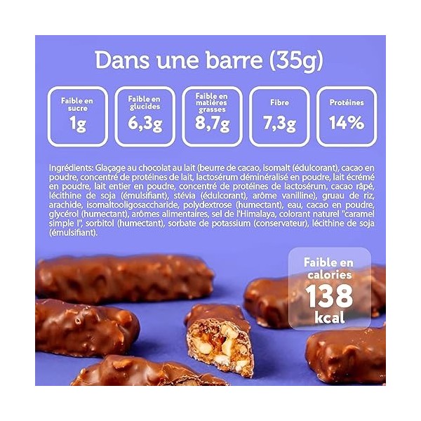 FitnesSHOCK Barres de fitness Faible en glucides 6,3g Barres de noix avec proteins Presque sans sucre 1g Snack sain Riche