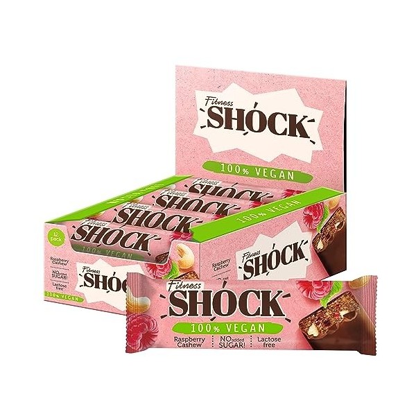 FitnesSHOCK Barres véganes Fitness bars Barres de fruits avec 9% de protéines davoine, Noix et Framboise, 100% véganes et en