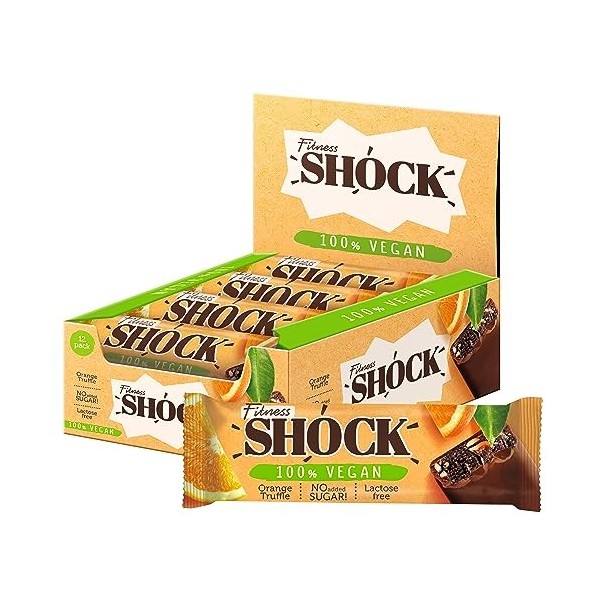 FitnesSHOCK Barres véganes Fitness bars Barres de fruits avec 9% de protéines davoine, Noix et Orange, 100% véganes et en ch