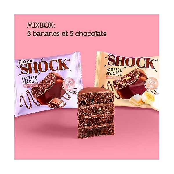 FitnesSHOCK Boîte à mélanger Brownie au chocolat biscuit sans ajout de sucre, avec 15% de protéines, faible en calories, des 