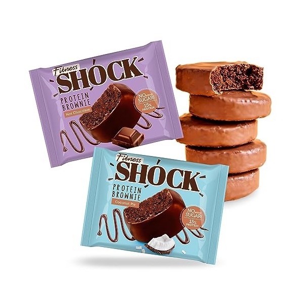 FitnesSHOCK Boîte à mélanger Brownie au chocolat biscuit sans ajout de sucre, avec 15% de protéines, faible en calories, des 