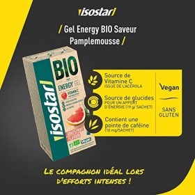 Isostar - Gel Energy Bio Saveur Pamplemousse - Gel Energétique Source de Vitamine C - Aux Extraits de Ginseng et Guarana - Sa