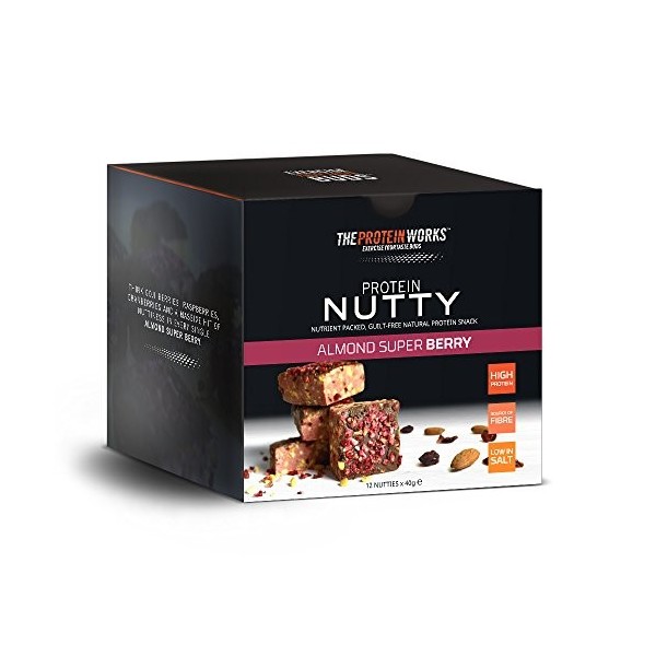 Collation Protéinée - Cacahuètes - THE PROTEIN WORKS - Rocher Protéiné - Amandes Super Baies - 12 x 40g