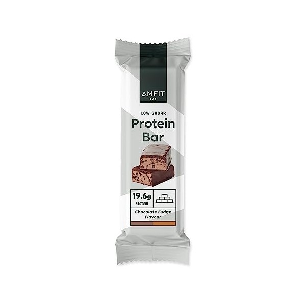 Marque Amazon - Amfit Nutrition Barre protéinée à faible teneur en sucre 19,6gr protéine- 0,8gr sucre , Fudge au chocolat, 6