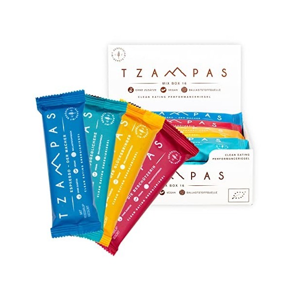 TZAMPAS energy bar mix box large 16x40g - barre énergétique à base dorge torréfiée au format snack box - Power Bar | Barre