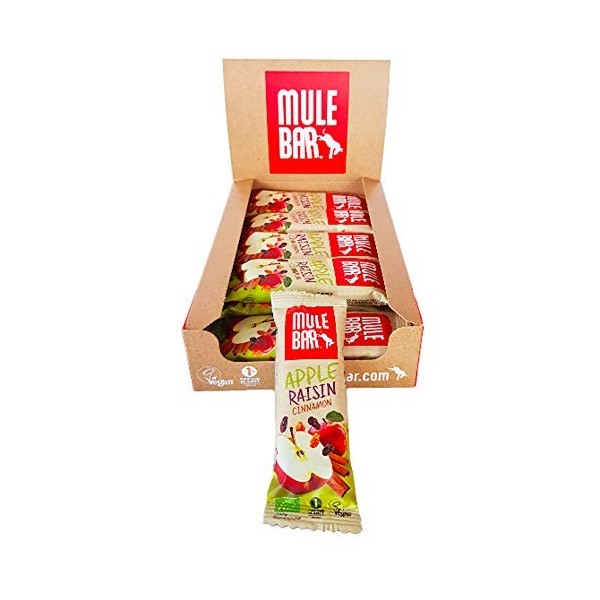 Mulebar - Boîte de 15 Barres Énergétiques Sport Bio et Vegan | Goût Pomme Raisins Cannelle | 40 g