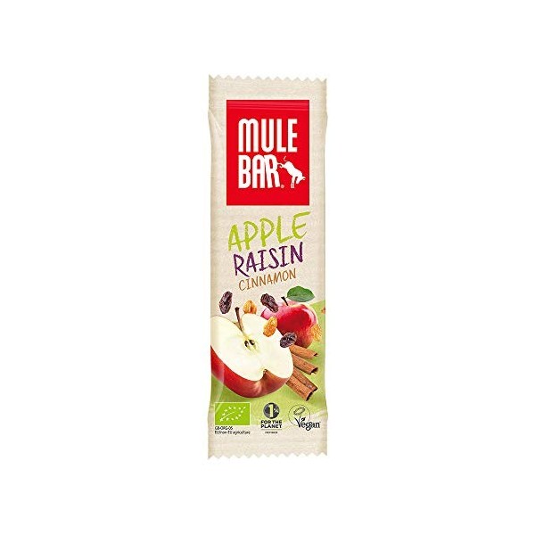 Mulebar - Boîte de 15 Barres Énergétiques Sport Bio et Vegan | Goût Pomme Raisins Cannelle | 40 g